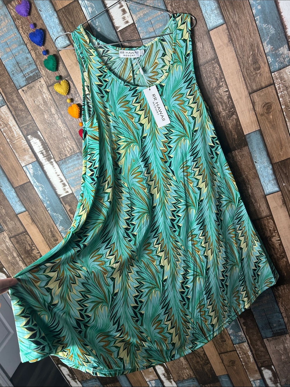 Teal Palm-Print Sleeveless Midi Dress - Picture 7 of 16